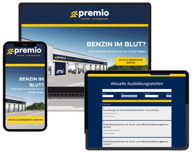 Karriereseite mit Stellenliste auf Laptop und Smartphone